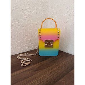 Mini Rainbow Jelly Purse with Gold-Toned Chain